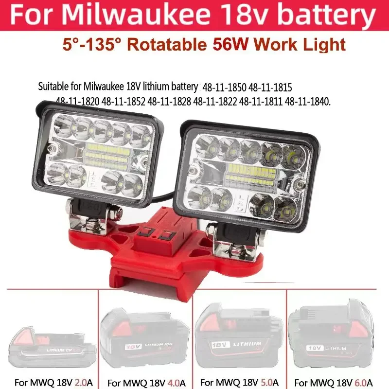 LED Work Light  hHeadlamp Lamp For milwaukee M18 18V Lithium  Batteries  (5600LM) 2 Head-w/USB Rechargeable（no battery)