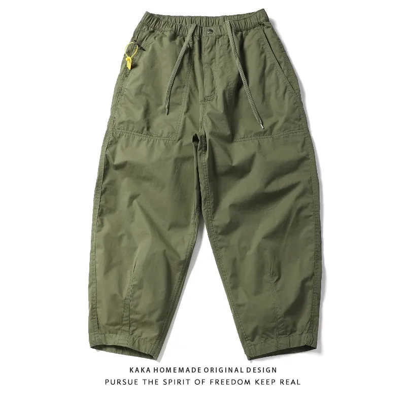 Japanese Retro Purple Label Relaxed Tapered Cargo Pants with Dark Plaid 26SS Summer Cropped Dad Fit Workwear Trousers for Men