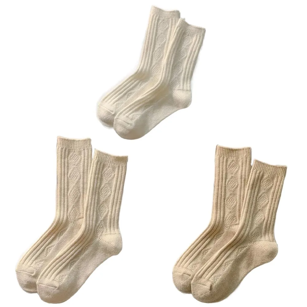 

3 пары милых полосатых шерстяных решетчатых носков, зимние милые плюшевые носки, мягкие ворсовые носки для сна для женщин и девочек