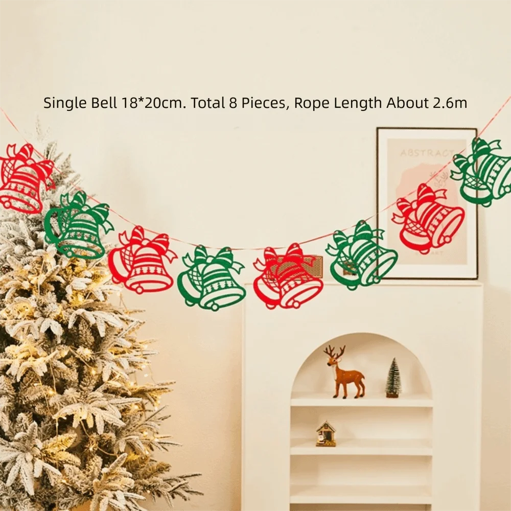 Felt Christmas Banner Elk Design Red Green Xmas Pull Flag Hanging Ornament Santa Design Felt Christmas Banner New Year Party