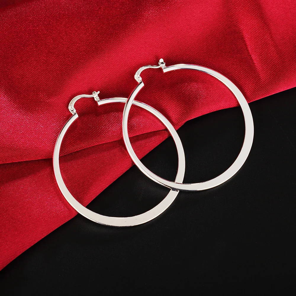 925 Sterling Silver fine 5cm Big rings hoop earrings for women Luxury Fashion Party Wedding Accessories Jewelry Christmas Gifts