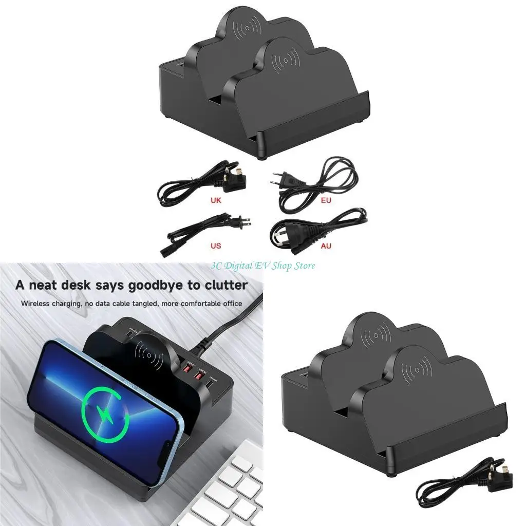 

E74D 80W USB -зарядная станция с двойной индукционной беспроводной зарядной защитой, 6 портового зарядного устройства