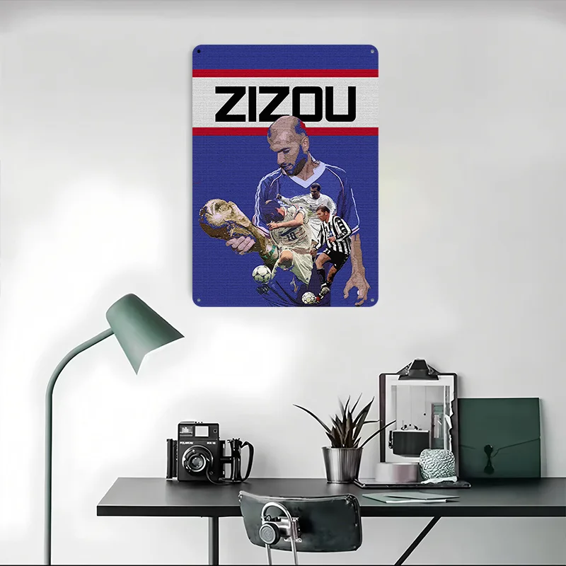 Zizou كرة القدم صفيح ملصق مخصص جدار الفن خمر علامات معدنية ريترو القصدير اللوحة للديكور المنزل عناصر ديكور المنزل