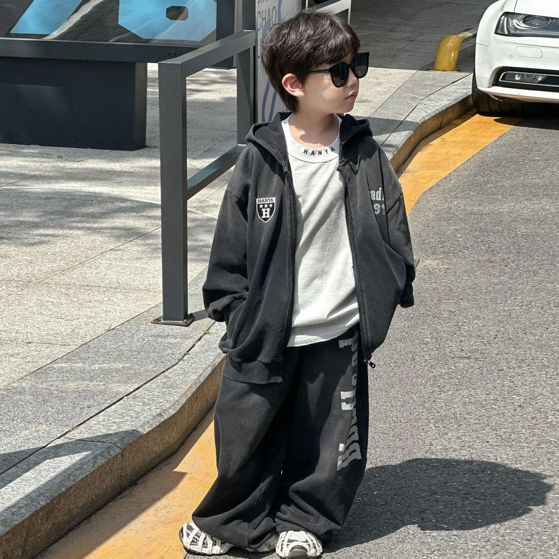 

Детская одежда, спортивная одежда, комплекты из двух предметов, осенний новый стиль, свободный детский комплект из двух предметов: толстовка с капюшоном и штаны