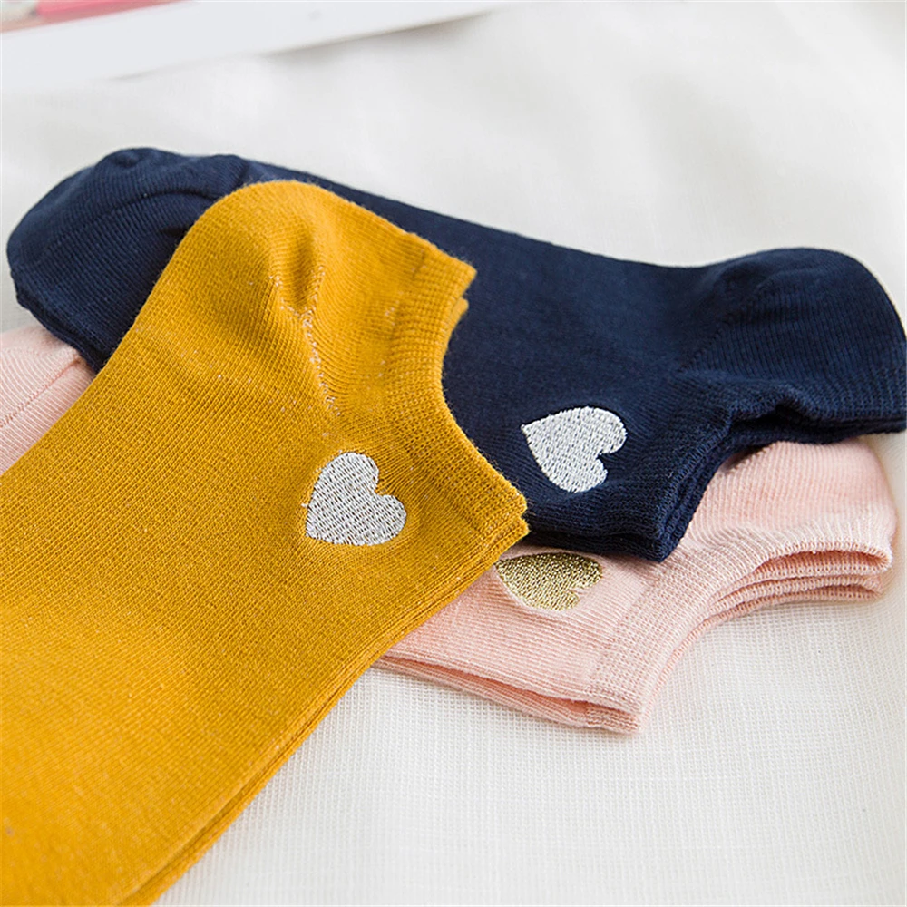 Summer Cute Embroidery Gold Silver Love Heart Socks Women Creative Lovely Funny Glitter Art Ankle Calcetines Dropship
