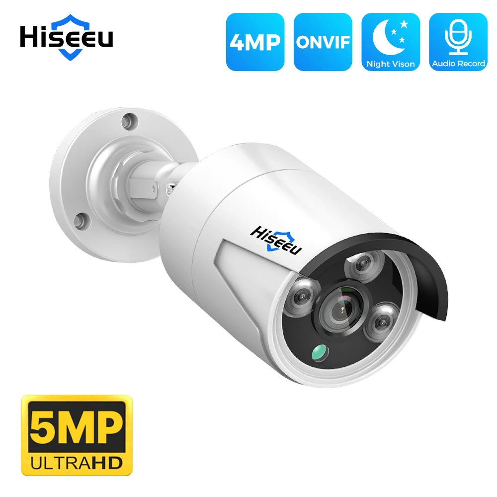 Hiseeu 4MP 5MP POE IP CCTV Camera ONVIF Night Vision Home Waterproof H.265 Surveillance Bullet Cameras One Way Audio XMEye