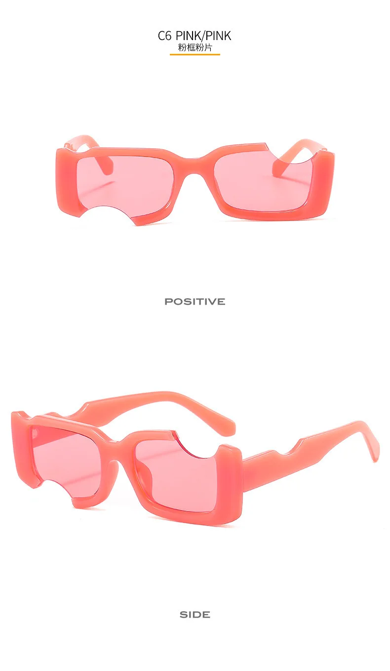 Hip Hop Quadratische Sonnenbrille Frauen Männer Off Notch Loch Design Weiße Sonnenbrille Blau Damen Vintage Brillen UV Schutz – Detail 10