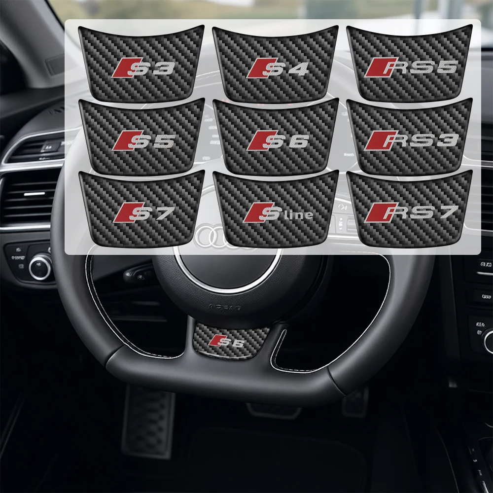 Car Carbon Fiber Steering Wheel Badge Sticker For AUDI SLINE S3 S4 S5 S6 S7 RS3 RS5 RS7 A1 A2 A3 A4 A5 A6 A7 A8 Q2 Q3 Q4 Q5 Q6 S
