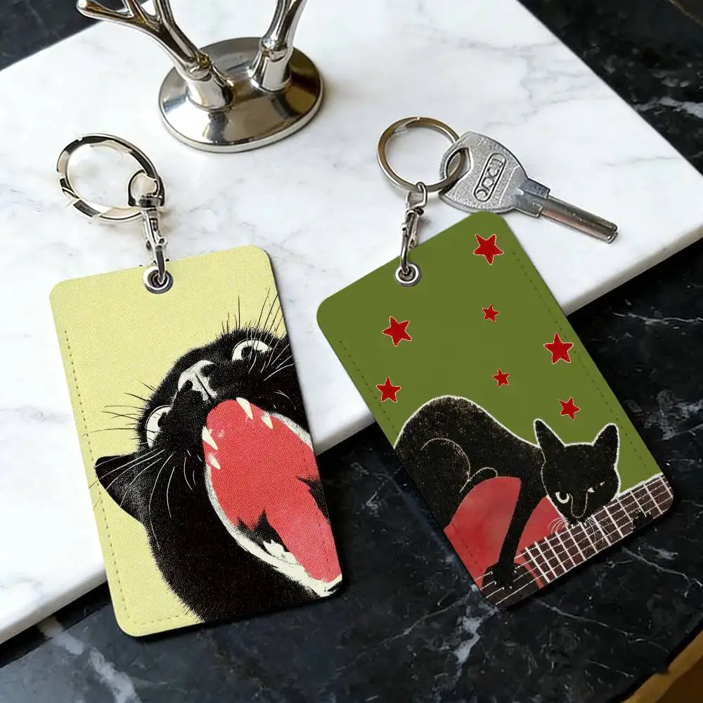 Cute Cat Funny PU Soft Leather Rectangular Key Card  Protection Cover Youth Faion Accory Card Holder