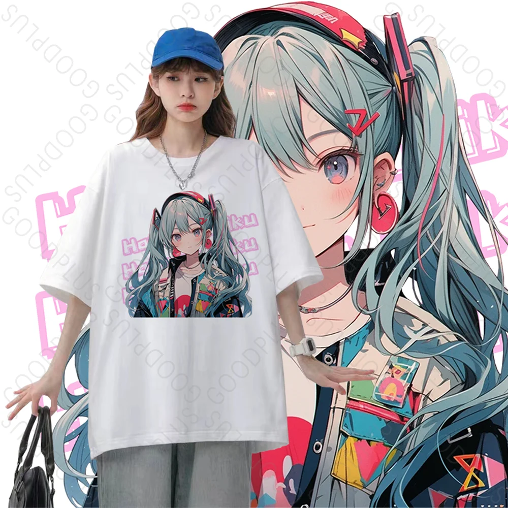 Miku Oversized Anime T-shirt Kawaii Manga Graphic Tee Women Cute Top Men Cotton Short Sleeve Summer Streetwear Couple Clothing