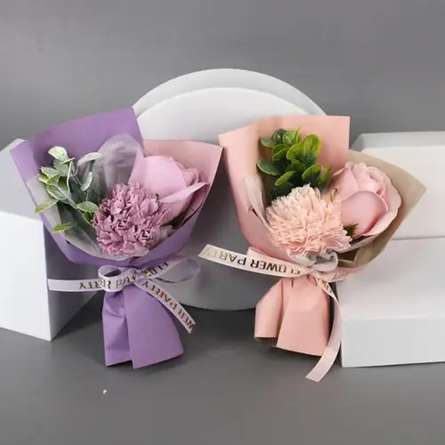 모조 부케 데이트용 미니 꽃, 카네이션 장미 비누 부케, 현실적 무표정, 멋진 선물 시뮬레이션, 16cm 