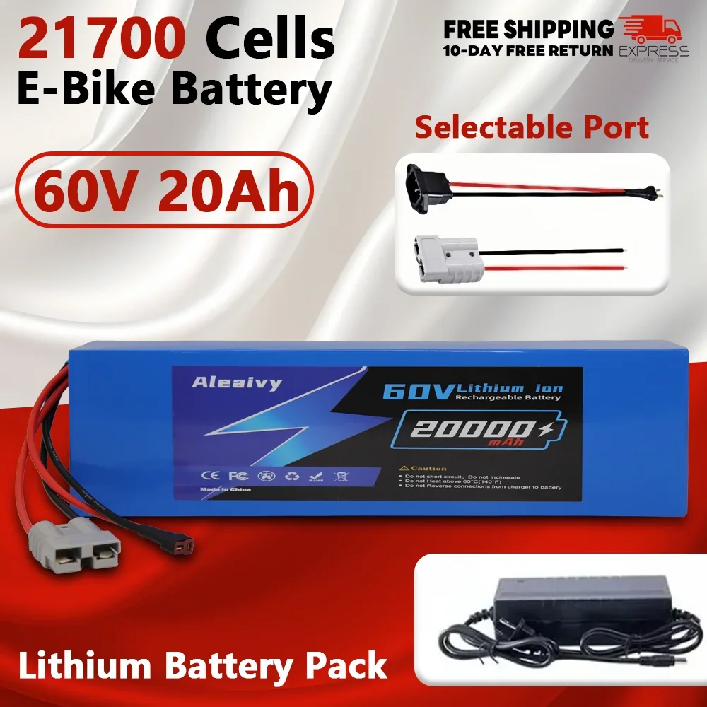 

21700 Cell 60V 20Ah,high-power motorcycles electric scooter/bicycle lithium battery pack suitable for 500W~3000W,with 5A charger