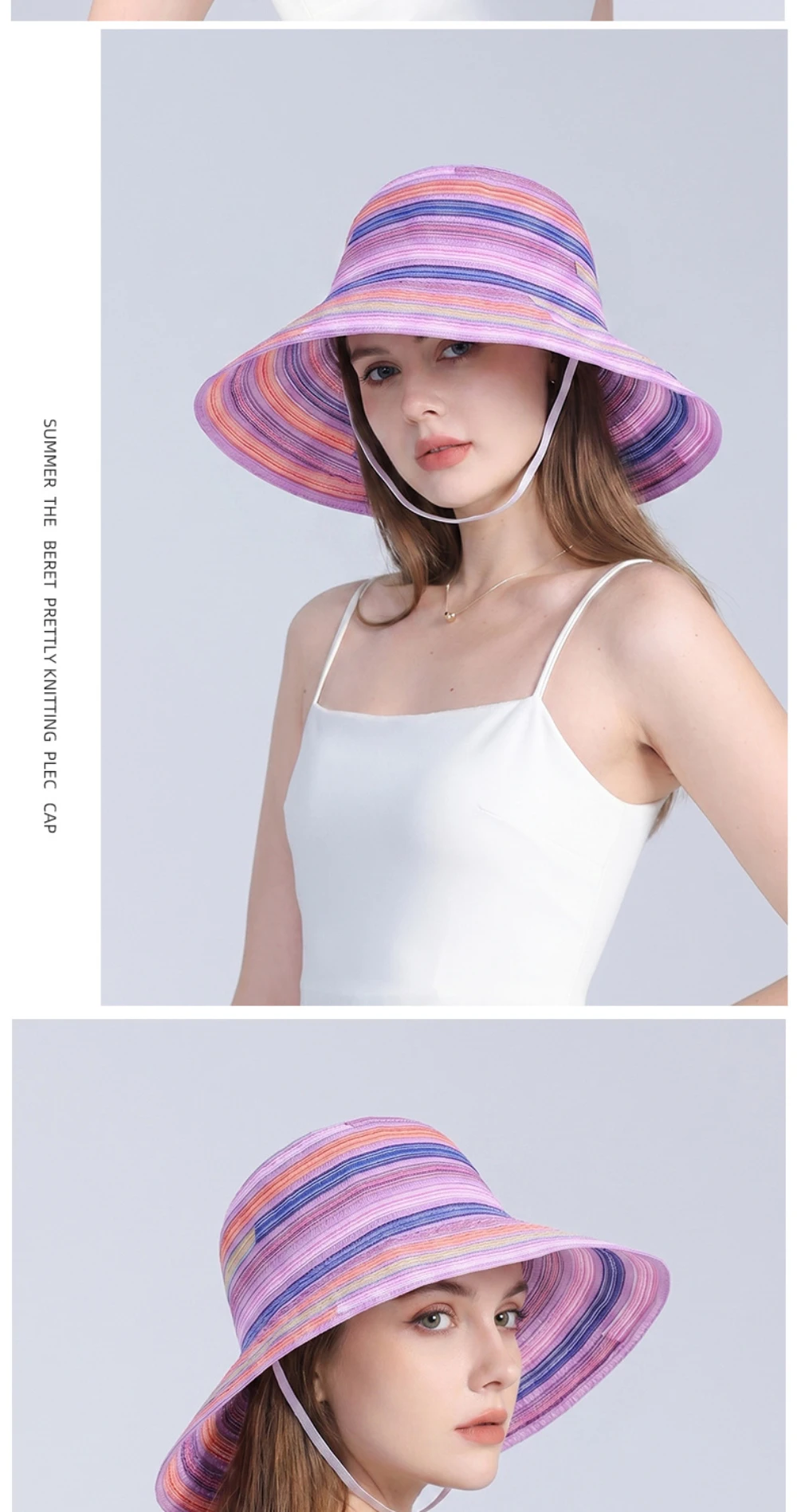 HT5134 Frühling Sommer Sonnenhut für Damen, faltbarer Strandhut mit breiter Krempe, UV-Schutz, Bucket Cap, 2026 Neu, bunter Damen-Bucket-Hut – Detail 5
