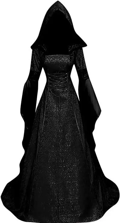 Mittelalterliches gotisches Kapuzenkostüm, Retro-Renaissance-Hochzeitsrock mit Stickereien, Halloween-Cosplay-Kleidung, Kostüme – Detail 3