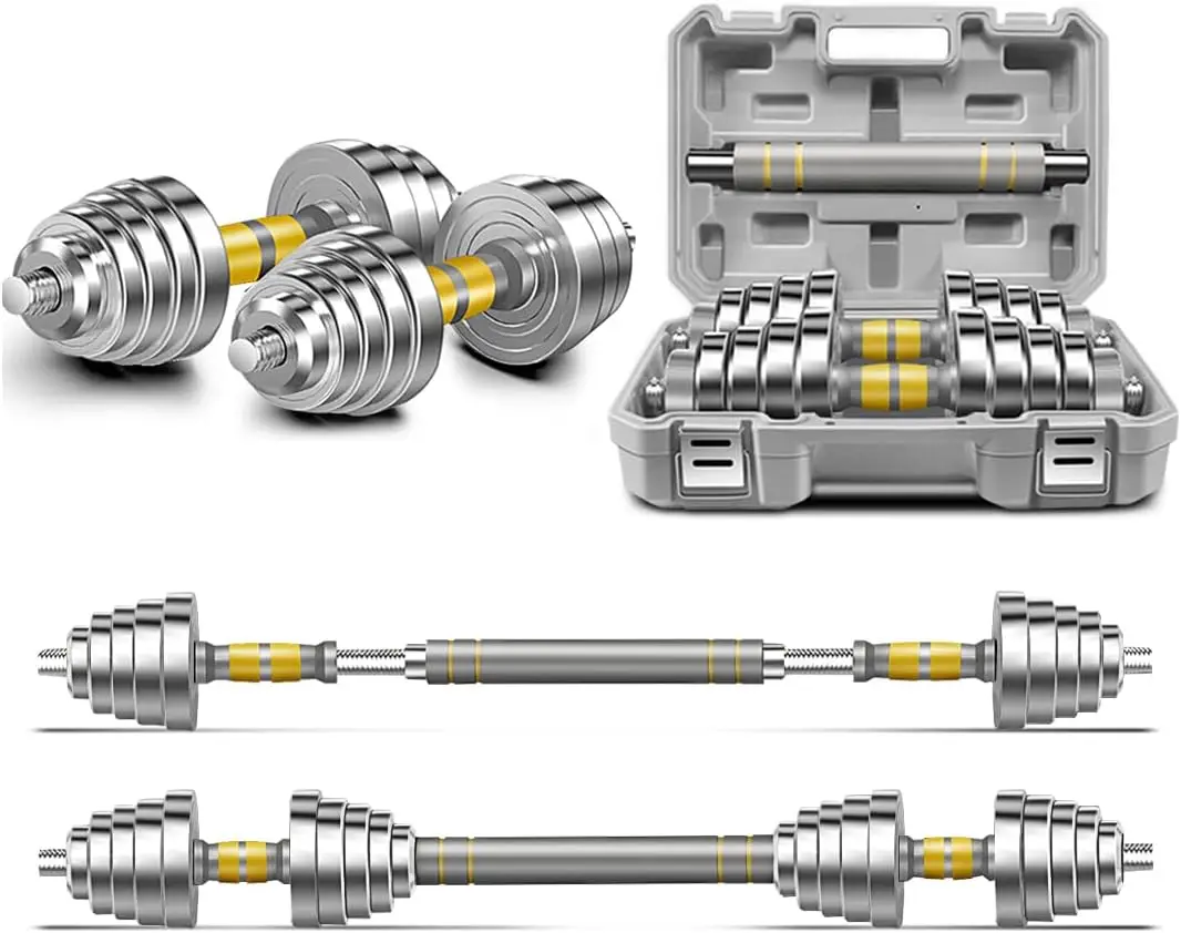 

Adjustable Dumbbell Set - 44/66 LBS weights set, Dumbbell Barbell 3 in 1, Steel Dumbbells Pair with Connecting Rod for A