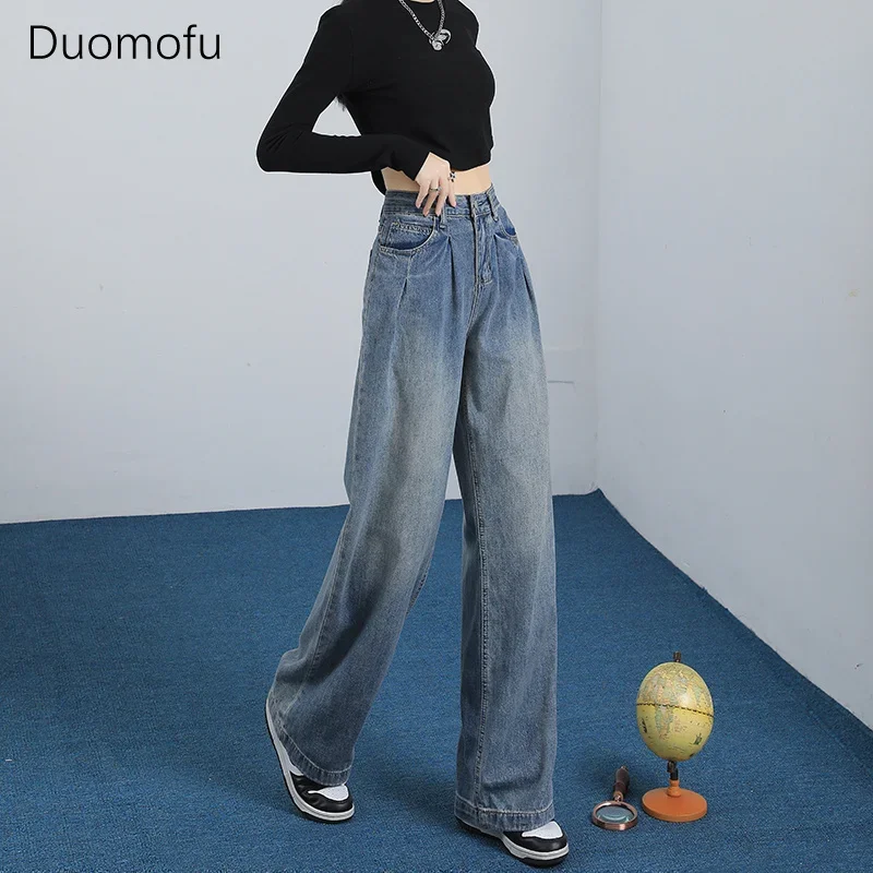 

Duomofu Autumn Loose Casual Classic Full Length Women Jeans Korean New Chic High Waist Slim Fashion Simple Straight Female Jeans