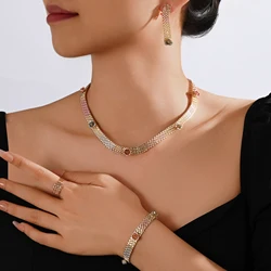African Colorful Flower Necklace Earrings for Women Fashion Jewelry Set Bracelet Ring Dubai Bridal Wedding Gift