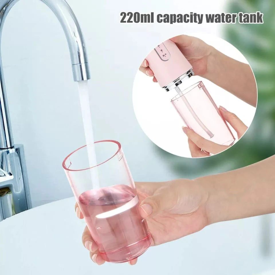 Portable Oral Irrigator Dental Water Flosser USB Water Jet Floss 4 Jet Tip 220ml 3 Modes IPX7 1400rpm Mouth Washing Machine