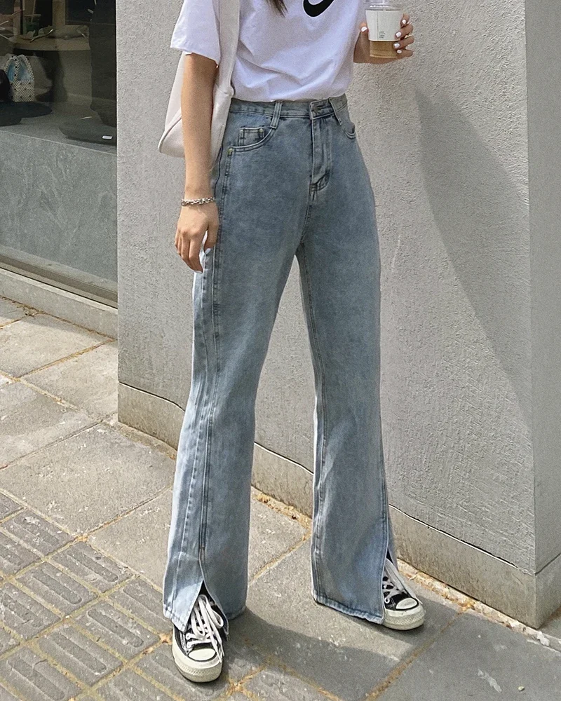 

Y2K Wide Leg Jeans Women Spring Summer Floor Pants Split High Waisted Versatile Loose Straight Leg Denim Pants