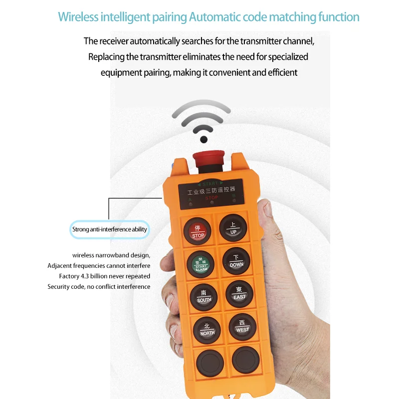 Imagem -02 - Controlador Industrial sem Fio da Grua do Guindaste do Interruptor Remoto 12v 24v 48v do Guindaste de Botões Único da Velocidade Hs6