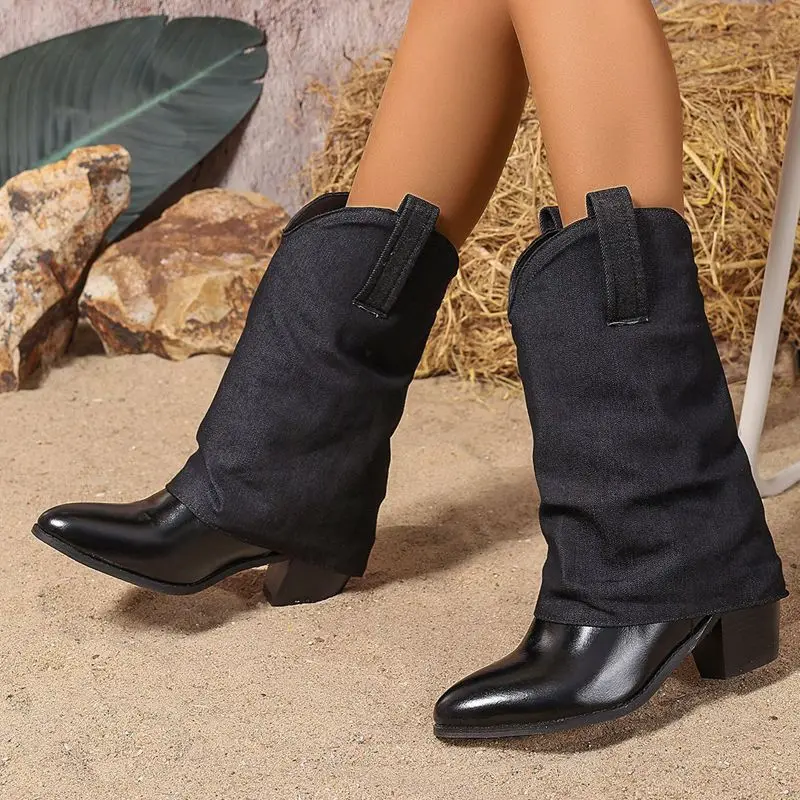 

ORCHA LISA New Women's Western Cowboy Boots Pointed Toe 6cm Block Heel Slip On Mixed Color Plus Size 47-48 Leisure Daily Sale