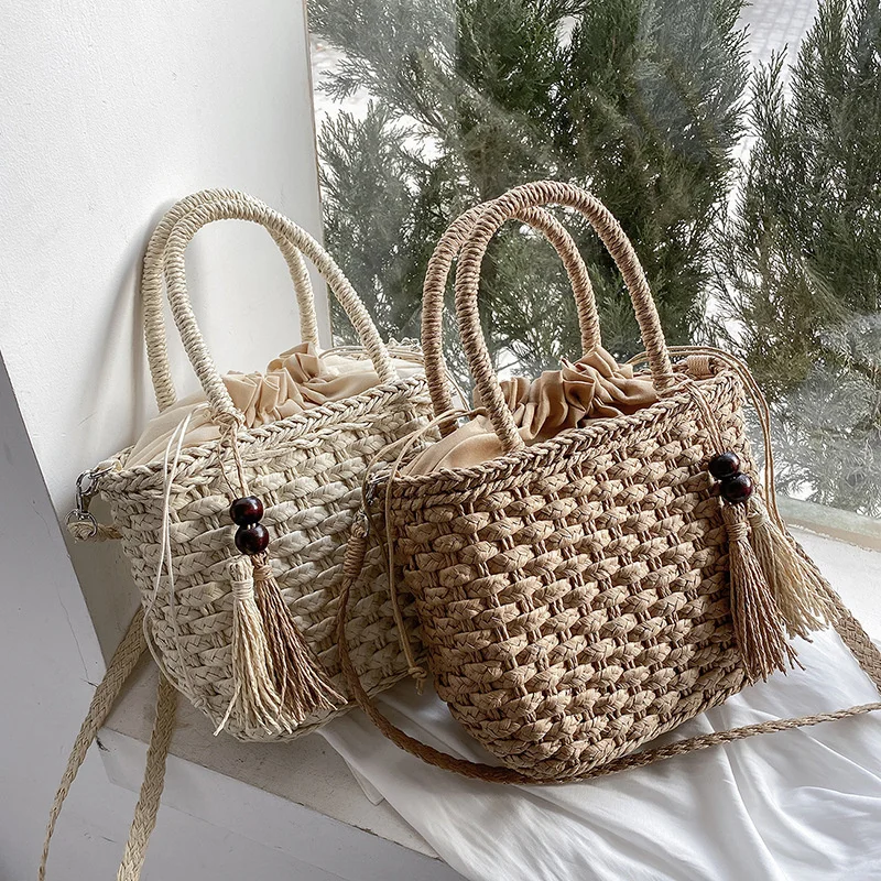 

Beach High Quality Bag Summer New Fashion Small Square Tassel Woven Single Shoulder Messenger Portable Women's Women Handbags