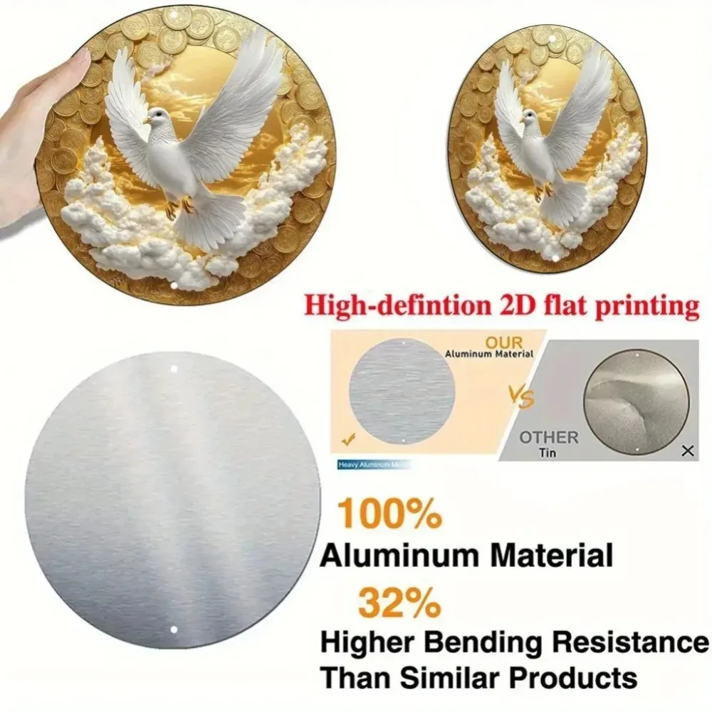 لوحة فنية جدارية من الألومنيوم على شكل حمامة بيضاء عتيقة والعملات الذهبية مقاس 8 × 11 بوصة - ديكور غروب الشمس في المنزل والمكتب هدية عيد الميلاد #3