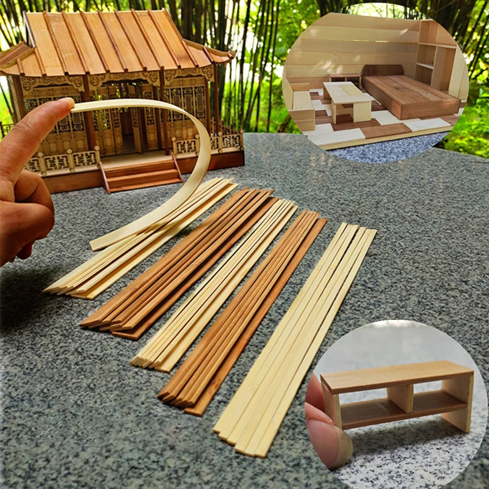 50 sztuk oryginalny kwiat węglowy kolor płaski pasek drewna bambusowego ręcznie robione Diy tkane niebieskie krzesło mały drewniany dom materiał dekoracji
