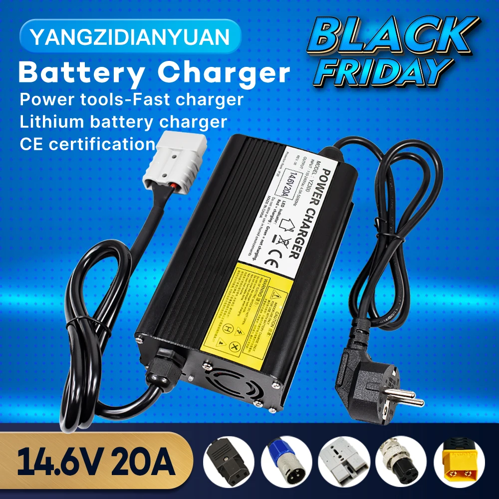 14.6V 20A 4S Lifepo4 Charger For 12V Lifepo4Lithium Battery Pack Electric Equipment Universal with Cooling Fan