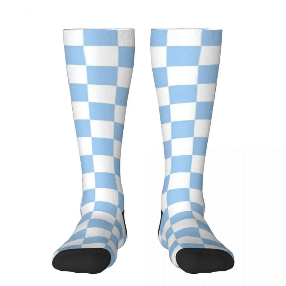 

White and Baby Blue Checkerboard Socks Stockings compression Heating sock Stockings man cool Woman Socks Men's