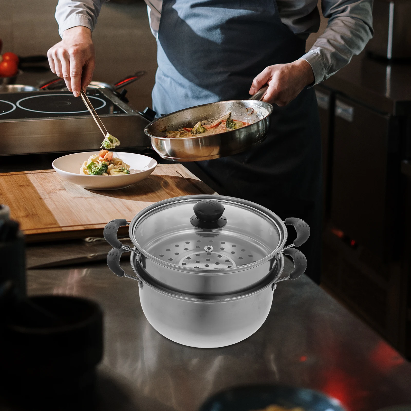 

Stainless Steel Stock Pot Practical Kitchen Cooking Steam Pot Household Multifunctional Steamer Pan Healthy Cookware