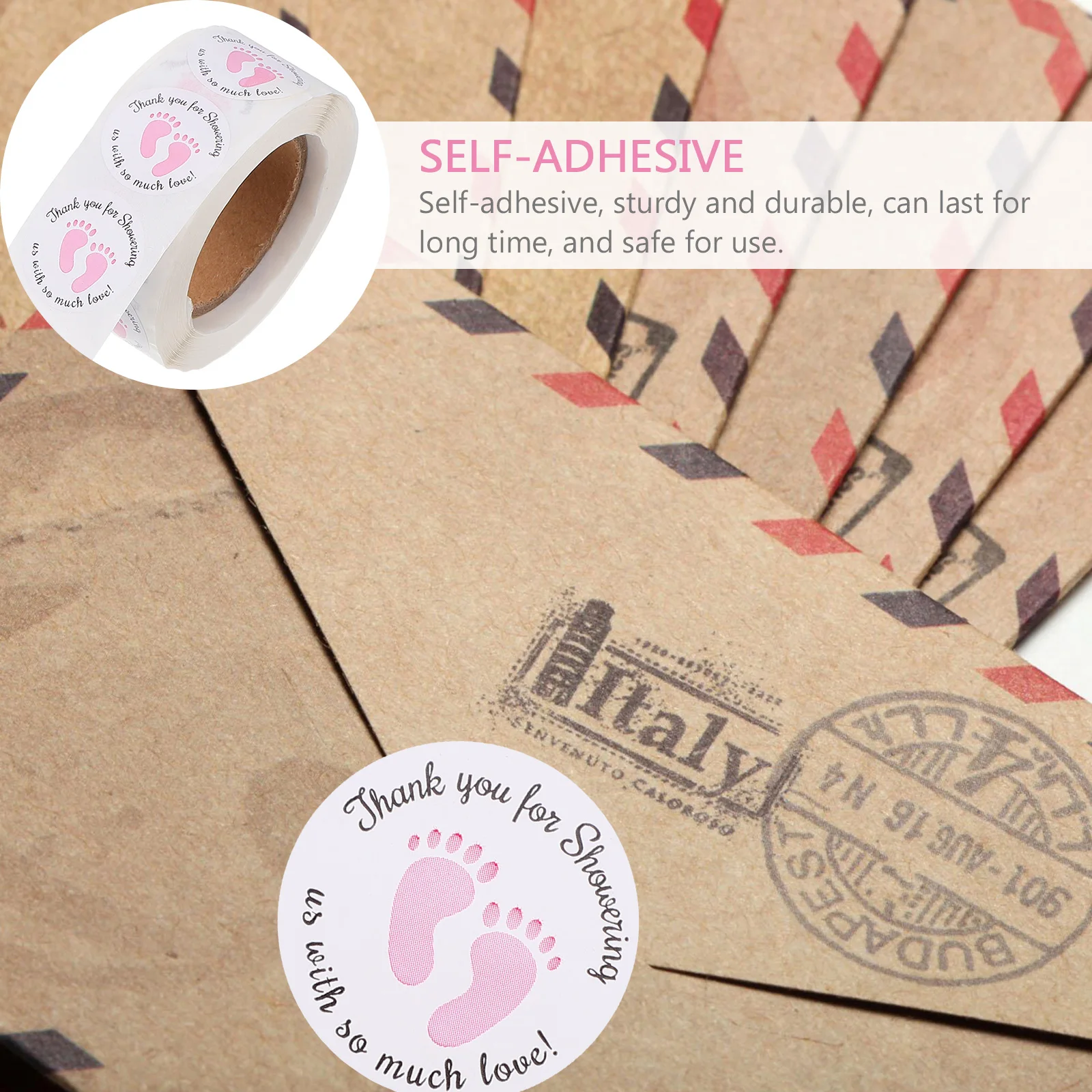 1000 peças adesivos de pé pequeno à prova d'água bebê obrigado papel menino chuveiro etiquetas adesivas