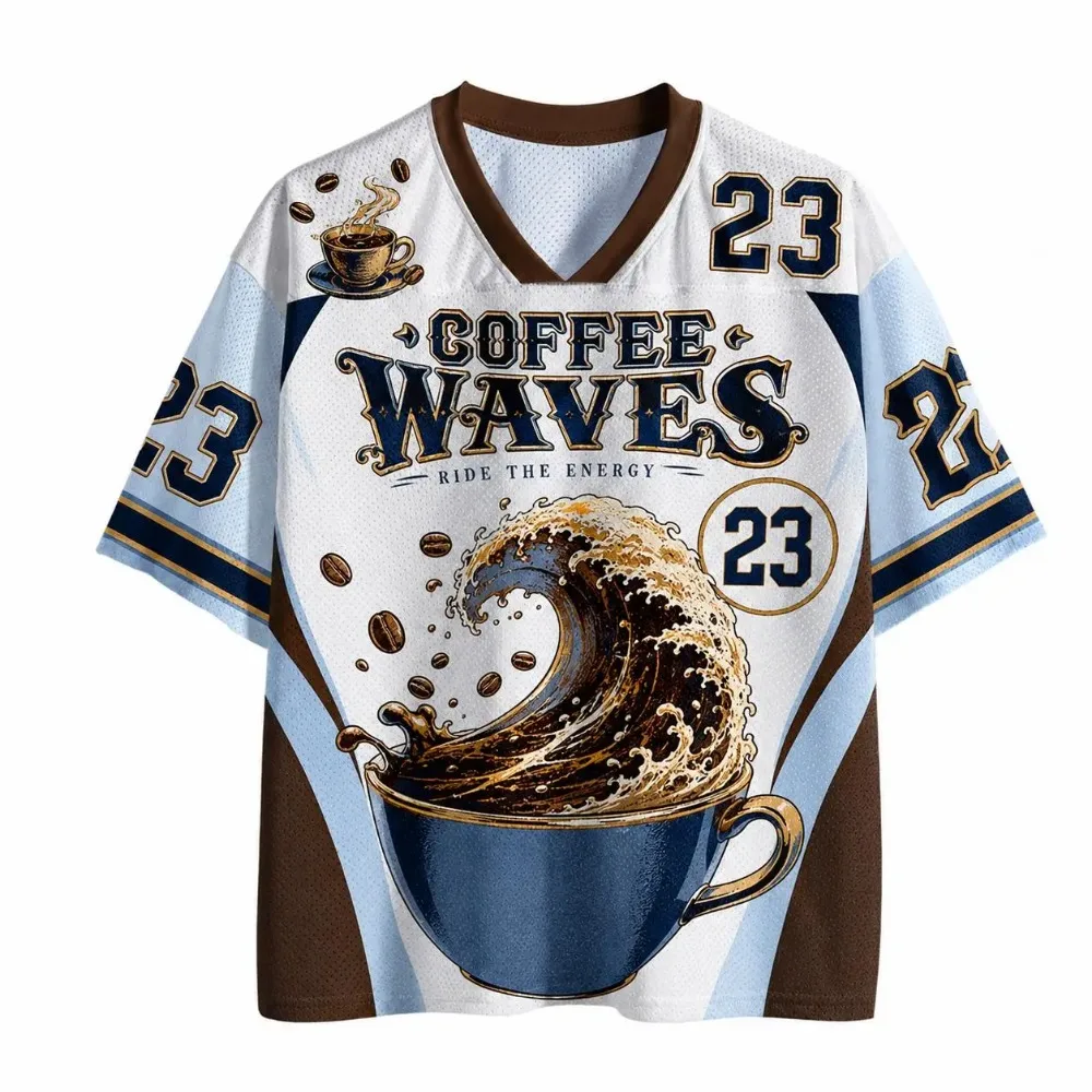 Fun American Coffee Wave 3D Print Breatha Quick-Dry MenwomenV-Neck T-Shirt Outdoor Leisure Fashion Street Parent-Child ClothIing
