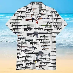 Hawaiian Shirt for Men Gun Graphic T-shirt 3d Printed Shirt for Beach Vacation Style T-shirt for Men Street Wear Oversized Shirt