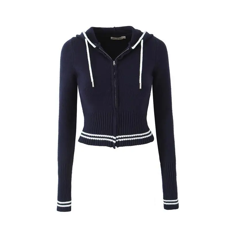 レディースニットスリムフィットフーディージャケット＆パンツセット ファッションカジュアル秋服 PVC素材 ミッドローウエスト カラーブロッキング