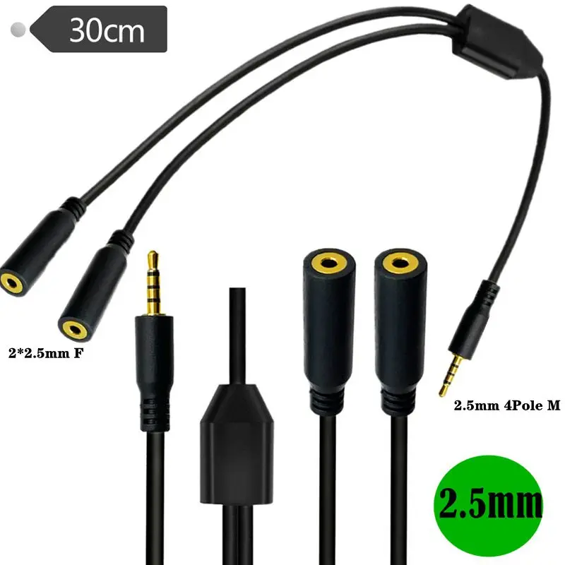 Gold-Plated 4-Pole 1/2 2.5mm Male To 2 * 2.5mm Female Y-Shaped Audio Microphone Extension Cable 2.5mm TRRS