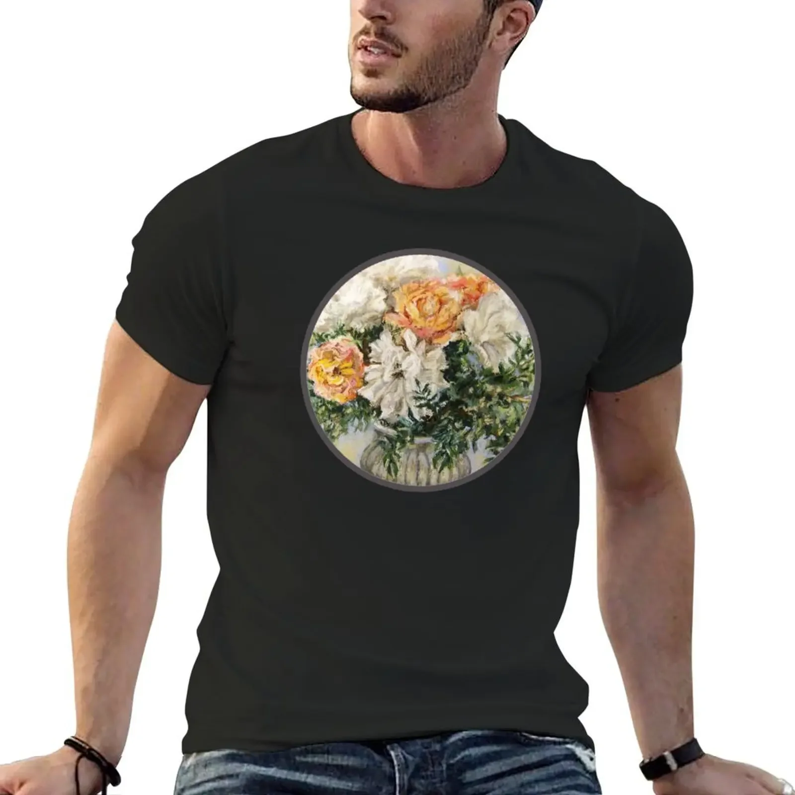 Peonies and roses bouquet T-Shirt plus size tops customs summer top aesthetic clothes designer t shirt men