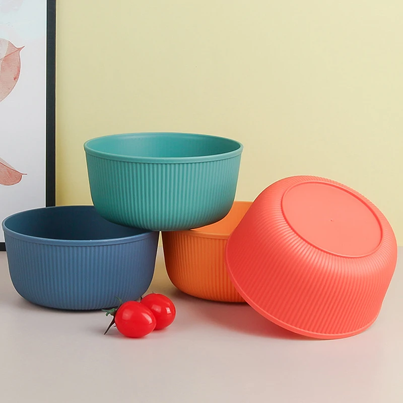 Wheat Straw Salad Bowl 15cm Vertical Grain Big Round Bowls Thick Heat-resistant Household Rice Bowl Soup Bowl Plastic Container image 4