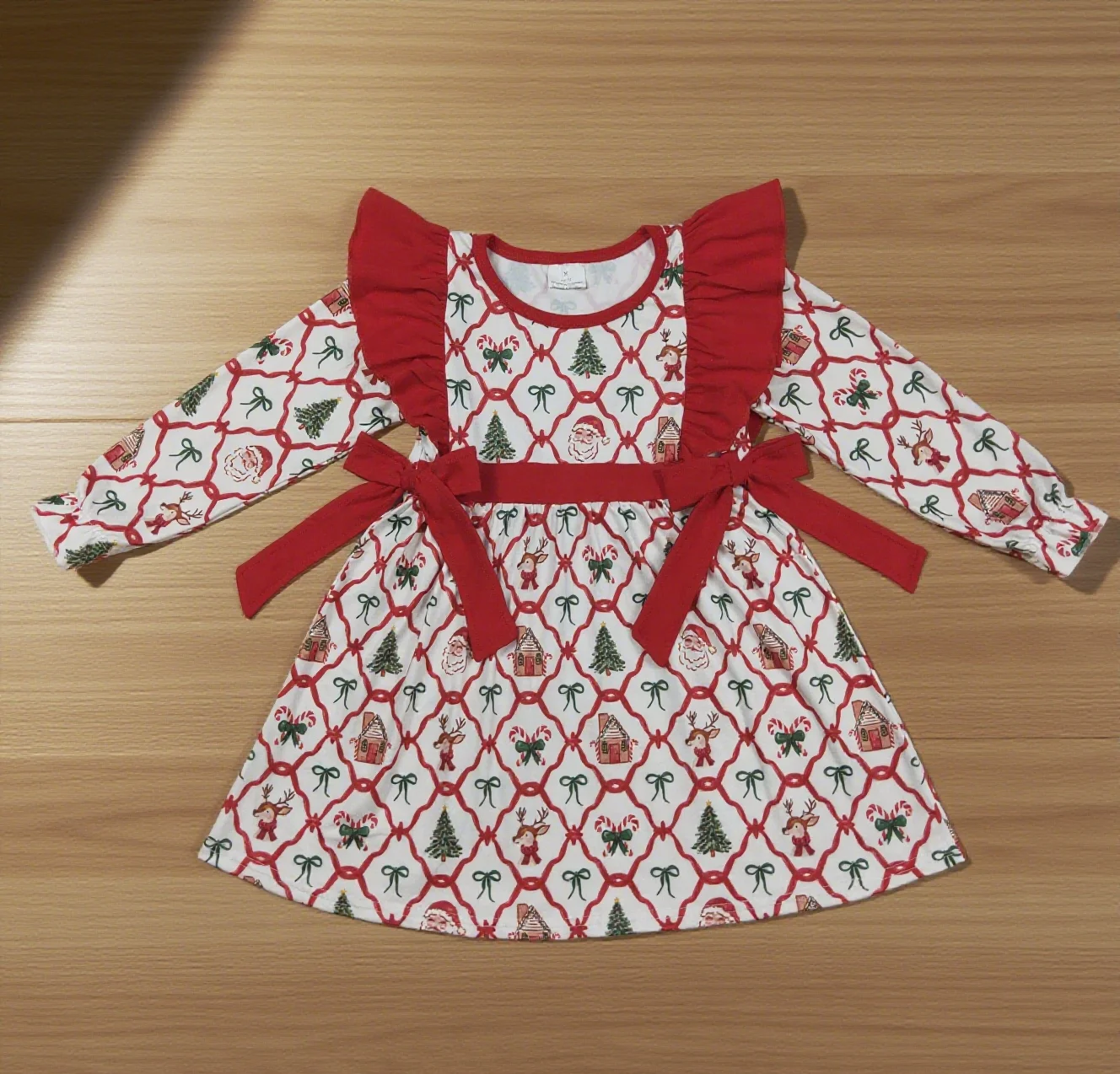 

Z815-19 GLD1158 Детская рождественская одежда Платье с длинными рукавами и принтом Санта-Клауса для маленьких девочек