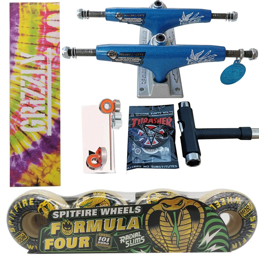 Skateboard SPITFIRE Wheel Forged THUNDER trucks , Good Quality,Pro Chrome Steel Bearings, Grip Tape, 5.25inch