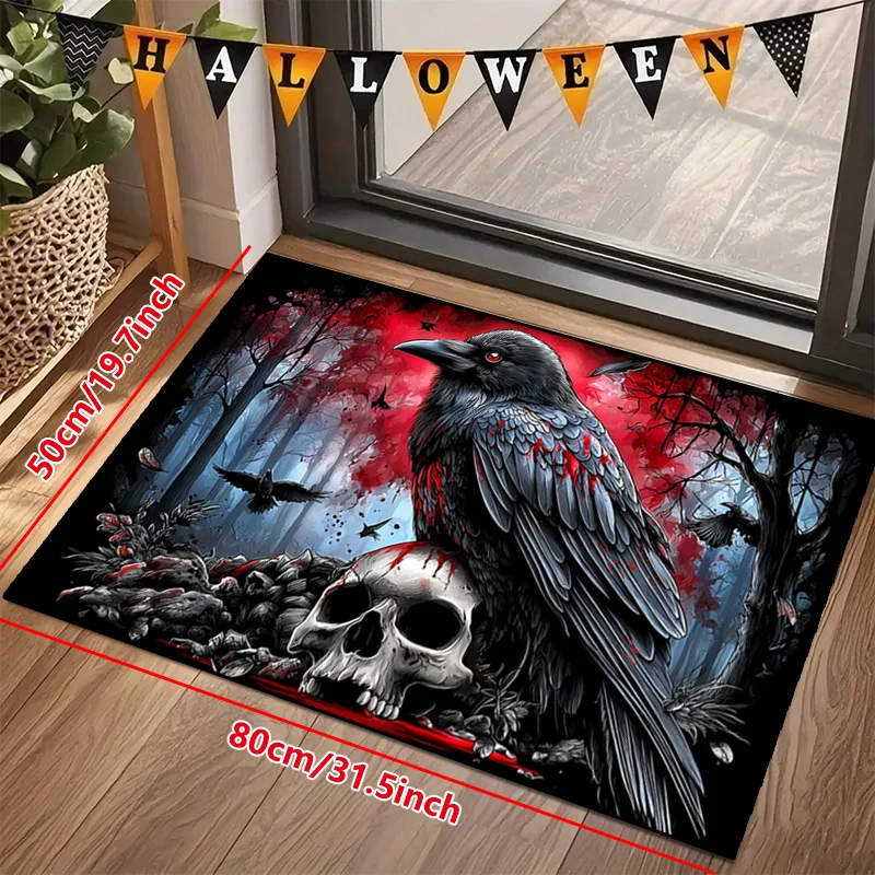 1pc of Gothic Raven Skull Design Halloween Doormat for Indoor Use, a Stylish Entryway Mat That Adds a Thematic Touch to Home D
