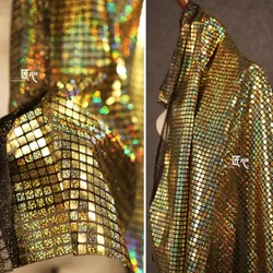 50*100cm Symphony Metallic Dark Gold Plaid Fabrics Mirror Reflective Cloth Mesh Sequin Garment Fabric By The Meter