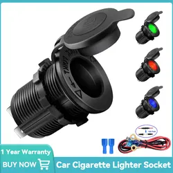 Car Cigarette Lighter Socket 12V-24V Waterproof Power Outlet Adapter Plug for Moto Boat Motorcycle Truck RV Cigar Jack Charger