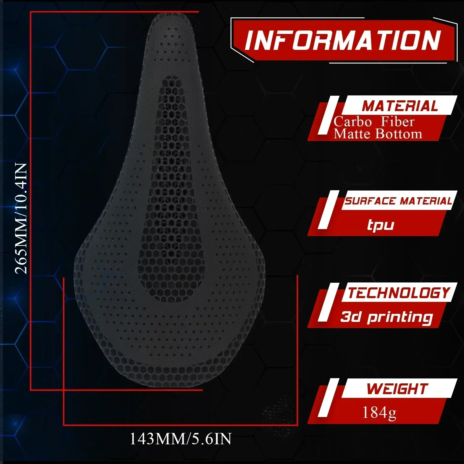 BUCKLOS 3D Printed Saddle 143MM 155mm Carbon Fiber Hollow Comfortable Breathable MTB Gravel Road Bicycle Cycling Seating Parts image 3