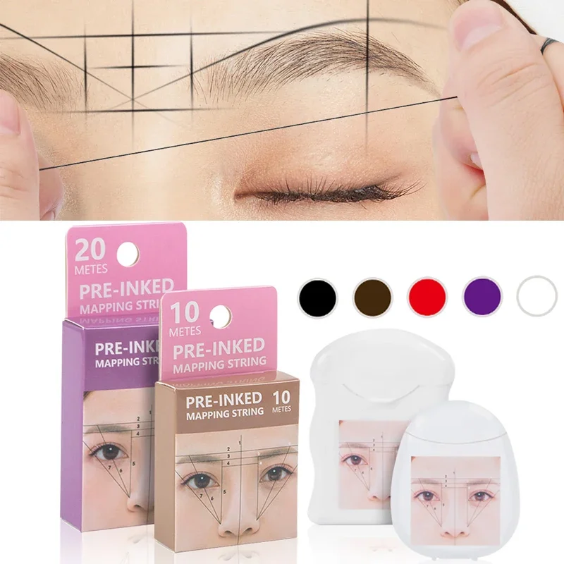 

10/20 м чернила для микроблейдинга бровей, чернила для макияжа, окрашивания бровей, льняная нить, полуперманентный инструмент для измерения позиционирования, 1 шт.
