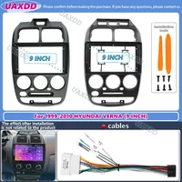 Adaptador de Fascia de marco de coche 2DIN de 9 pulgadas para Hyundai Accent Verna 1999-2010, Kit de Panel de montaje de tablero de Radio Android, arnés de vídeo de cable