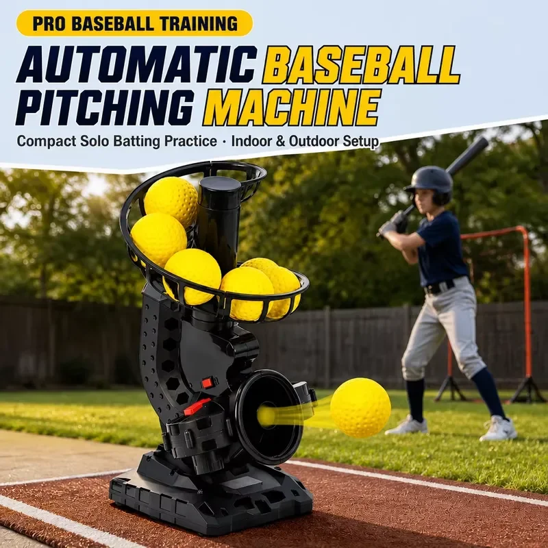 Automatic indoor baseball pitching machine, electric curve ball and fastball launcher for single-player batting practice,