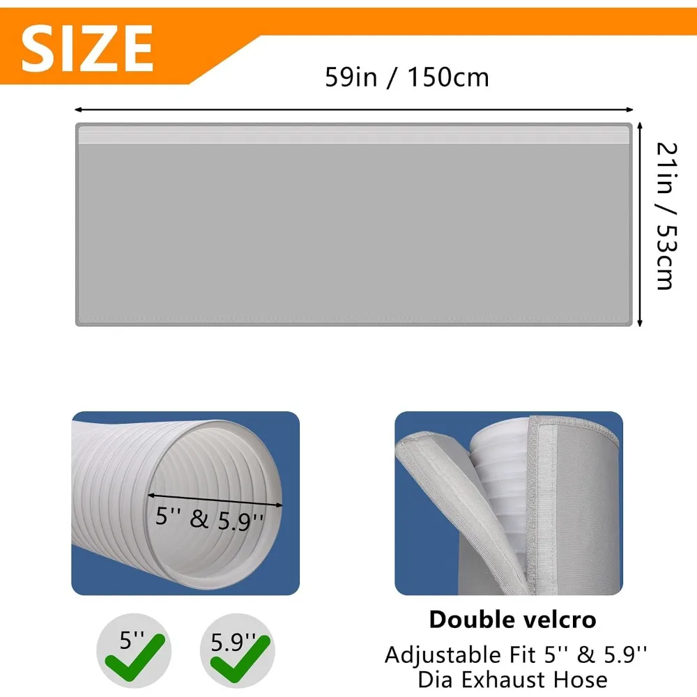 Portable AC Hose Insulation Sleeve – Exhaust Duct Vent Cover, Fits 5
