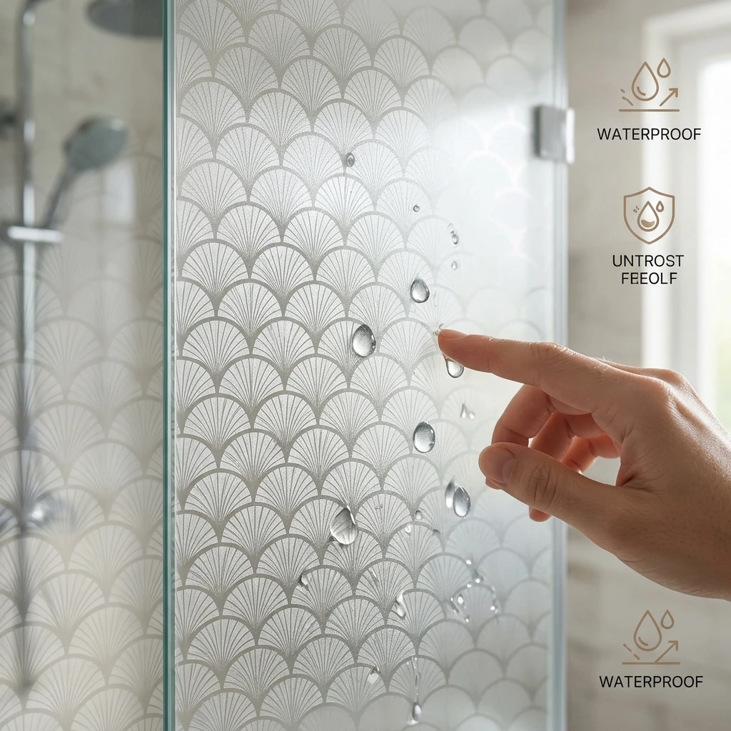 Art Deco Fan Scale Opaque Privacy Window Film Self-Adhesive Removable Decor Sticker for Shower Door And Apartment Glass Cover