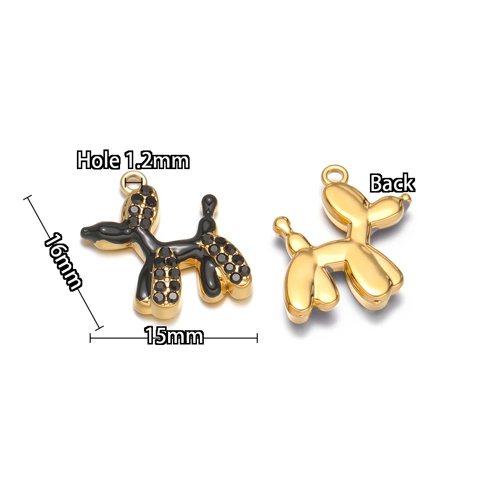 4 Stück Edelstahl-Emaille-Anhänger mit kleinen niedlichen Hunden und Zirkonia für DIY-Schmuck, Kinderhalsketten, Anhänger, Armbänder und Ohrringe. – Detail 3